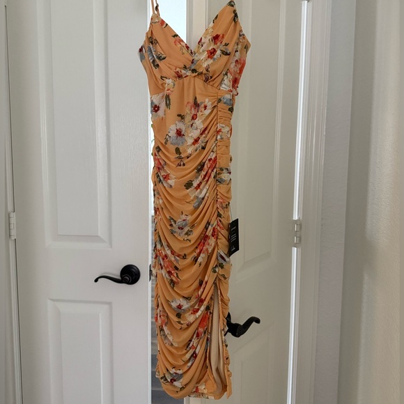 Springtime Bliss Orange Floral Print Mesh Bodycon Mini Dress - Picture 5 of 7